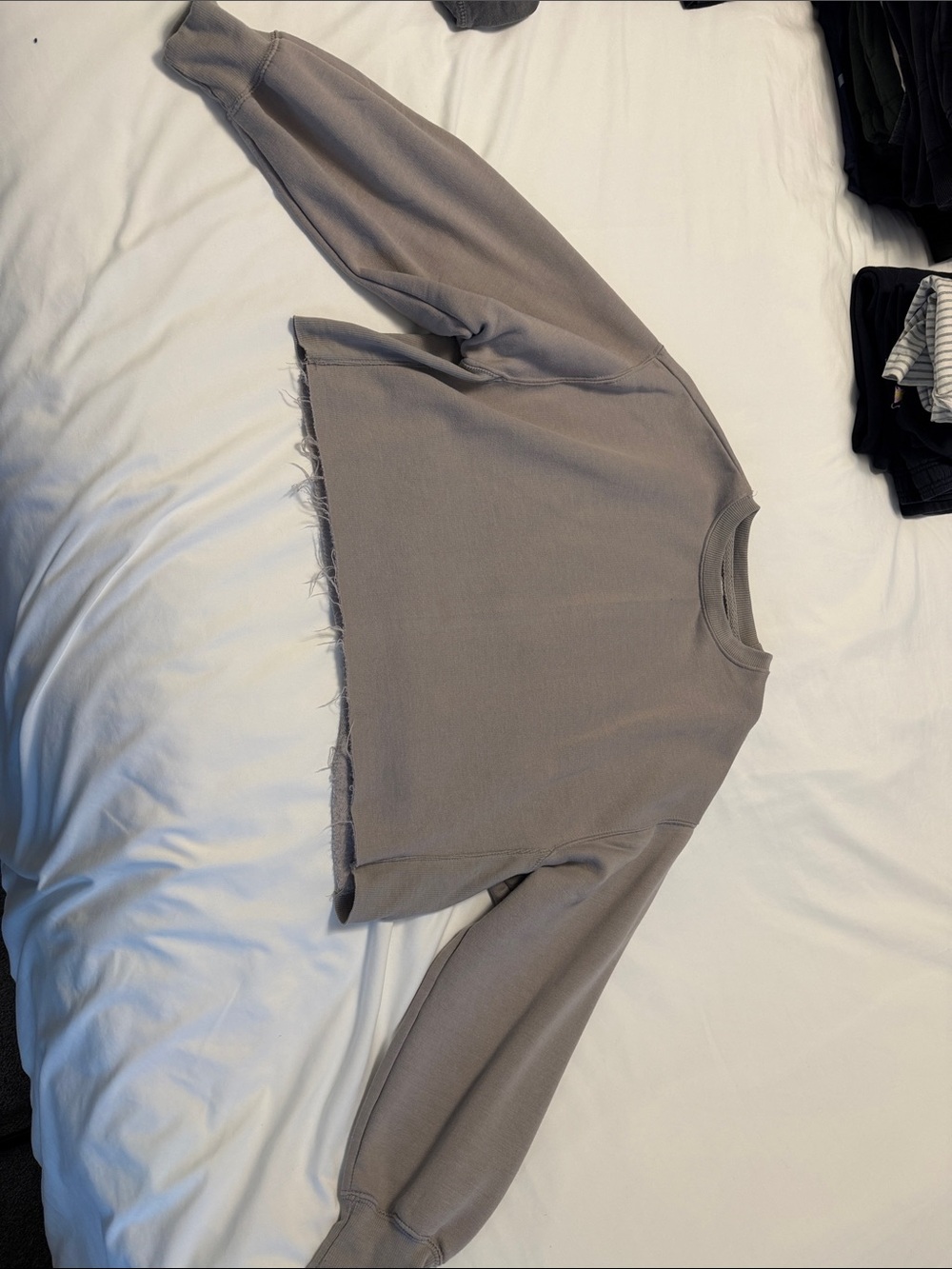 Raw-Hem Crewneck Sweater in Taupe